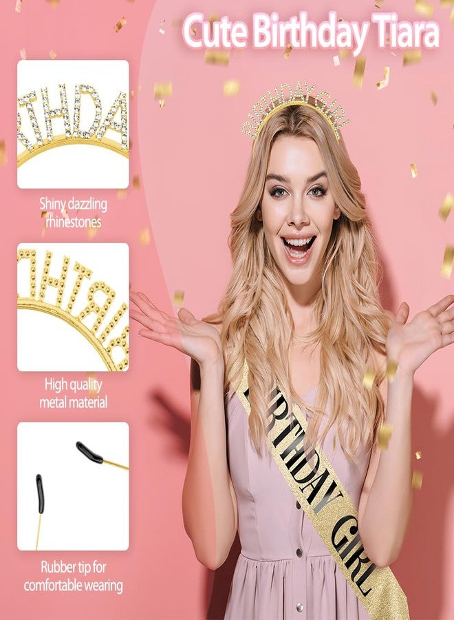 Coopyin Birthday Sash Birthday Crown for Women, Birthday Girl Sash, Birthday Girl Crown, Glitter Gold Birthday Sash and Crown Rhinestone Headband Set, Happy Birthday Girl Princess Tiara Sash Accessories - Image 2